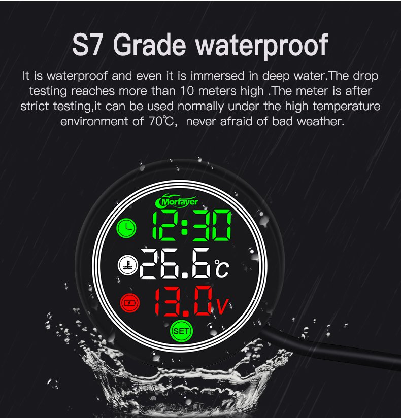 Motercyle 5 In 1 Waterproof Gadget Time Temperature Voltage Meter With Usb Charger - Image 7