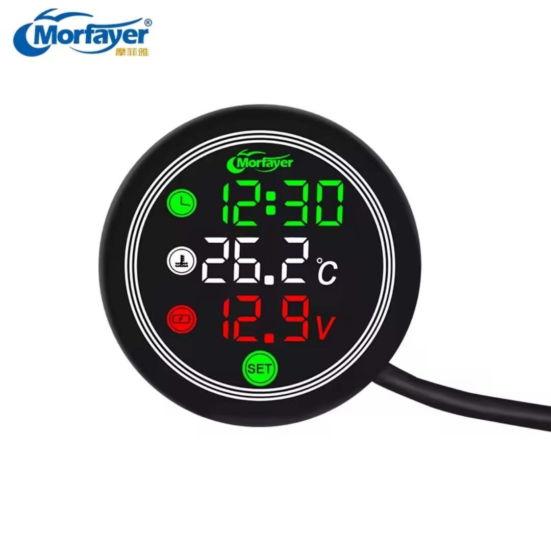 Motercyle 5 In 1 Waterproof Gadget Time Temperature Voltage Meter With Usb Charger