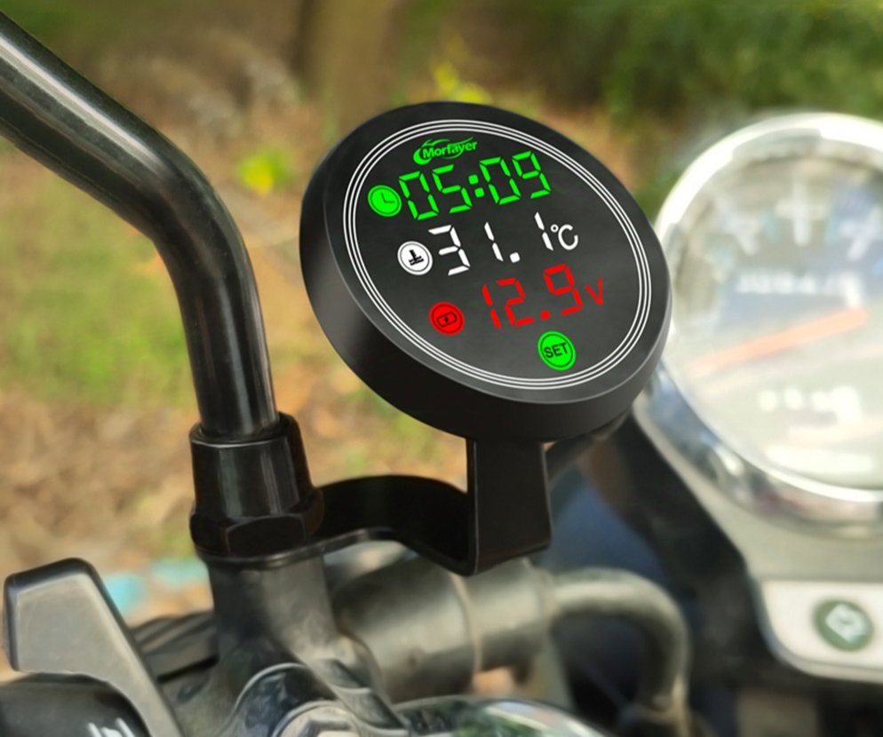 Motercyle 5 In 1 Waterproof Gadget Time Temperature Voltage Meter With Usb Charger - Image 3
