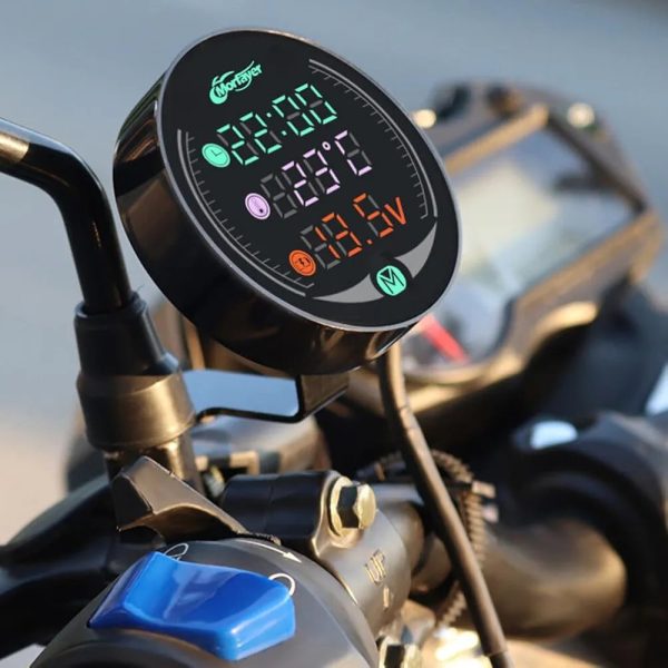 Motorcycle 3 In 1 Gadget Time Temperature Volt Meter