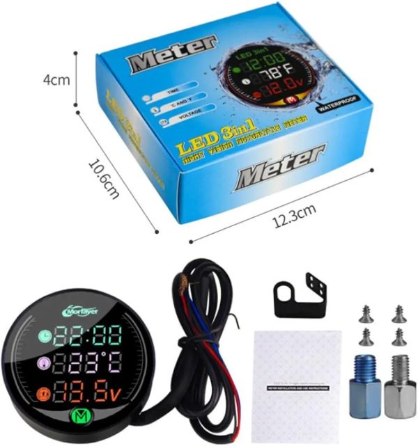 Motorcycle 3 In 1 Gadget Time Temperature Volt Meter - Image 3