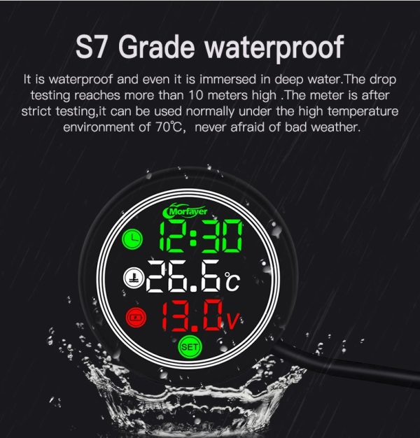 Motercyle 5 In 1 Waterproof Gadget Time Temperature Voltage Meter With Usb Charger - Image 6
