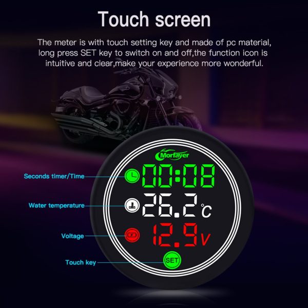 Motercyle 5 In 1 Waterproof Gadget Time Temperature Voltage Meter With Usb Charger - Image 5