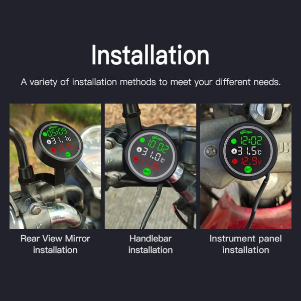 Motercyle 5 In 1 Waterproof Gadget Time Temperature Voltage Meter With Usb Charger - Image 9