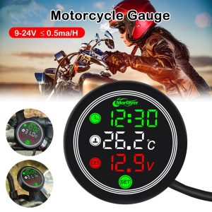 Motercyle 5 In 1 Waterproof Gadget Time Temperature Voltage Meter With Usb Charger