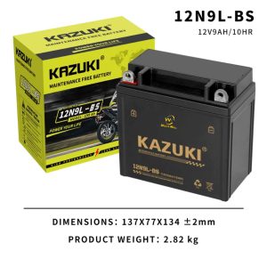 Kazuki 12N9L-BS Maintenance-Free Motorcycle Battery 9Amp Dry Battery