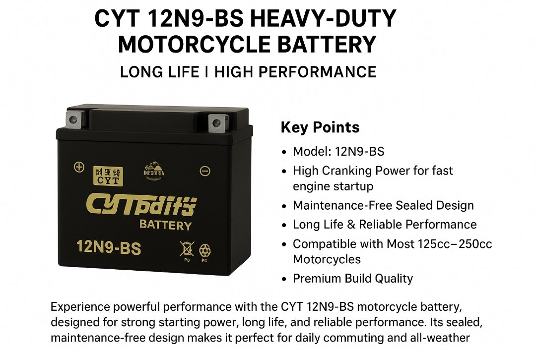 CYT 12N9-BS Heavy-Duty Motorcycle Battery – Long Life | High Performance
#Gs150 #wm - Image 7